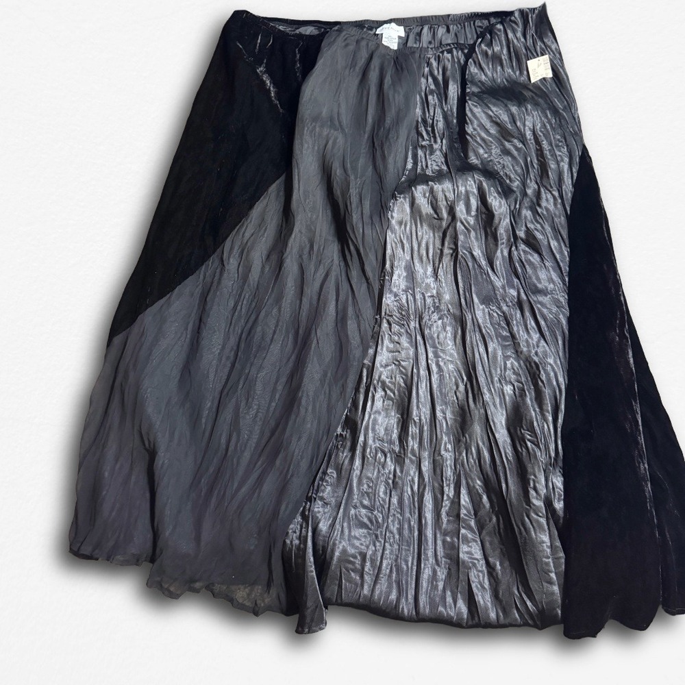 Avenue Womens Plus Size 26/28 Maxi Skirt Black Velvet Satin Chiffon Mixed Media